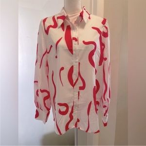 White/Red Button Blouse